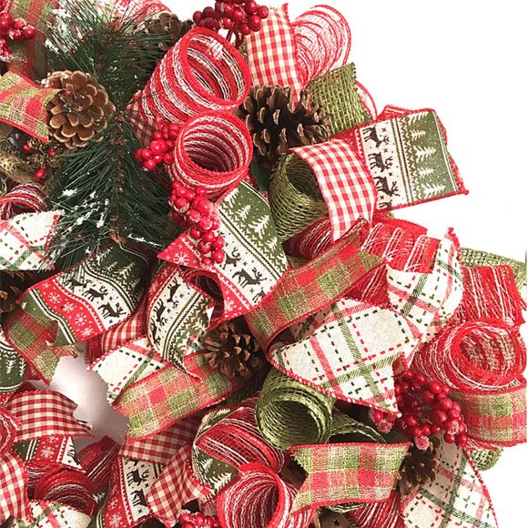 Reindeer Farmhouse Winter Wreath for Front Door Rustic Pinecone Farmhouse Decor - Picture 2 of 5